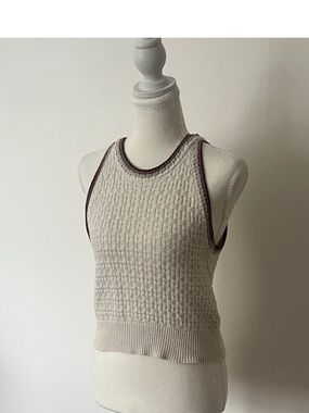 Sincerely Jules sleeveless cropped sweater beige w/ brown Trim, womens size S